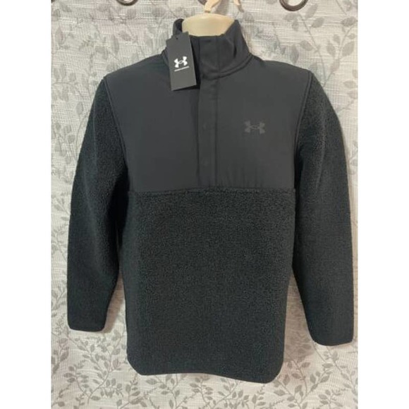 UNDER ARMOUR Men's Sweater Black M Sherpa Fleece Pile 1/4 Snap Button Sweatshirt - Picture 1 of 7